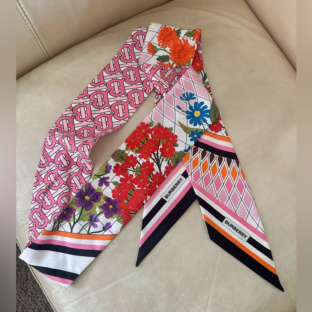 Burberry Crazy Deals Silk TB Monogram and Floral Scarf